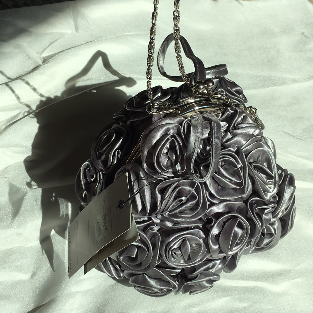 Dollhouse Silver Rose Ball Clutch